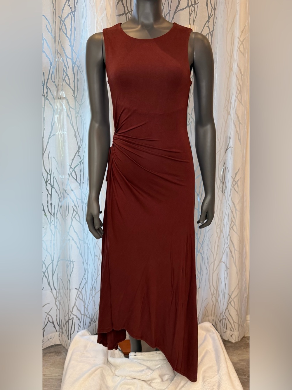 Ted Baker Giullia Sleeveless Side Ruched Jersey Midi Dress Warm Brown Size 1